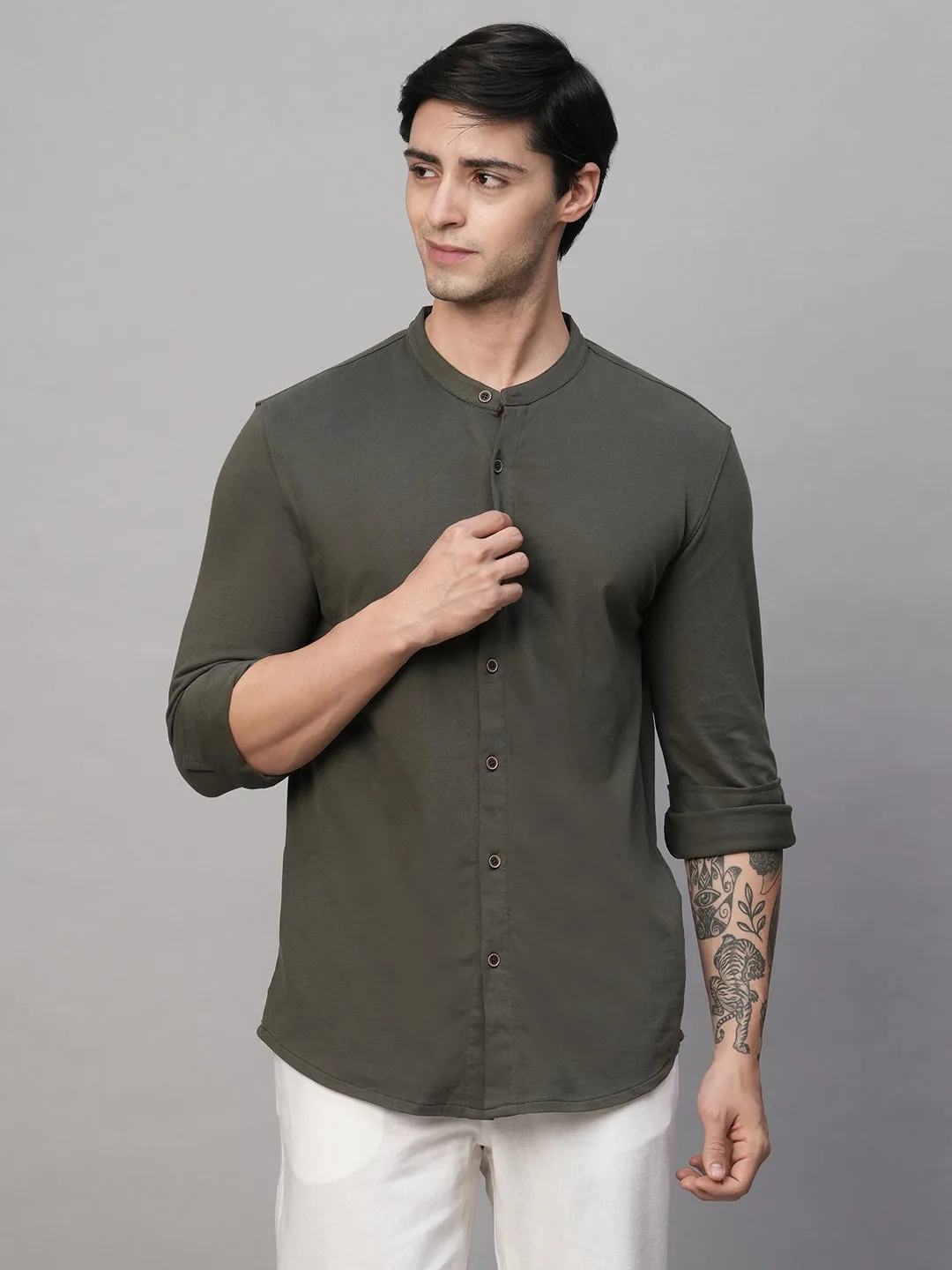 Men's Green Cotton Regular Fit Tshirt