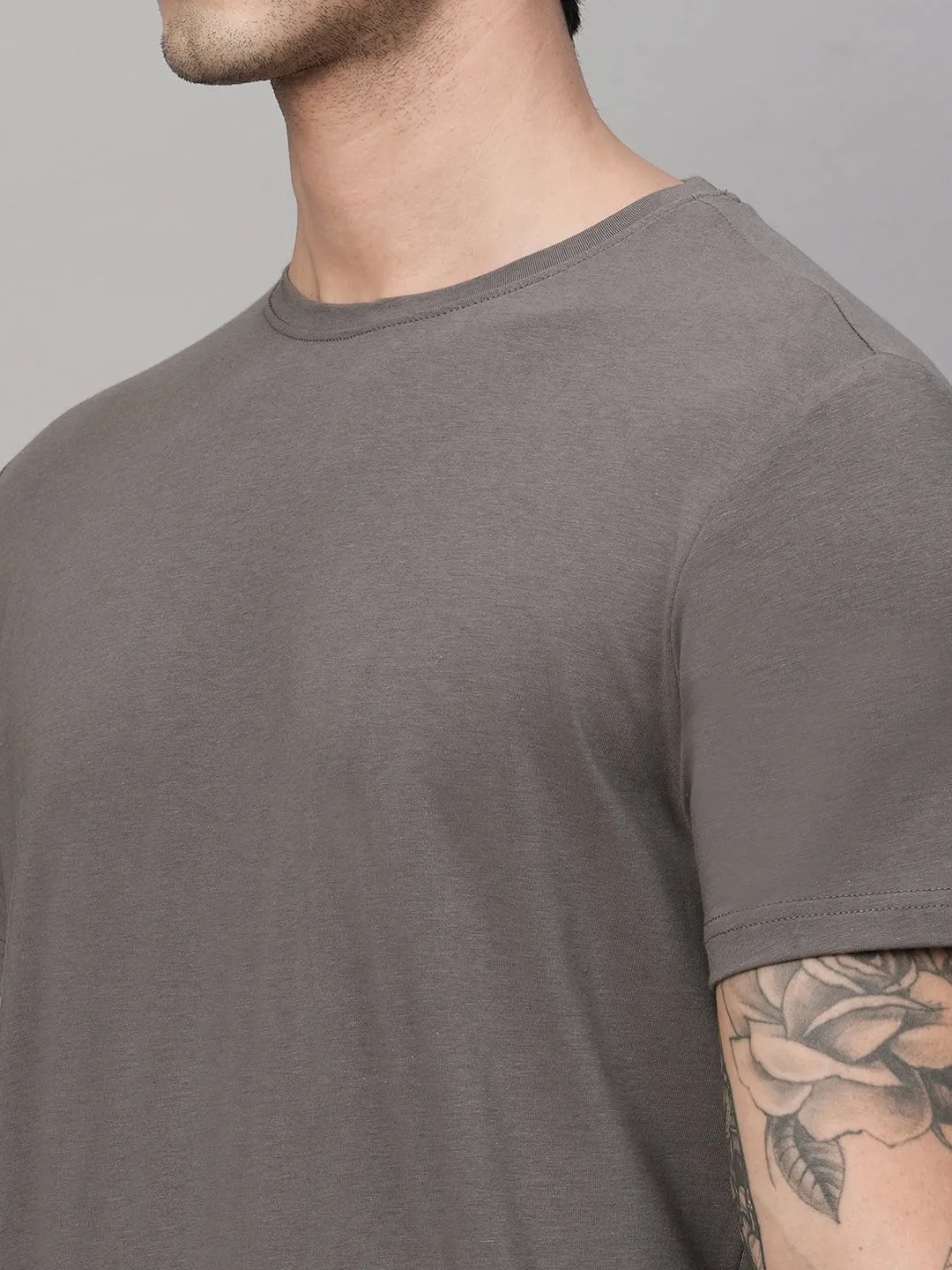 Men's Grey Cotton Bamboo Elastane Regular Fit Tshirt