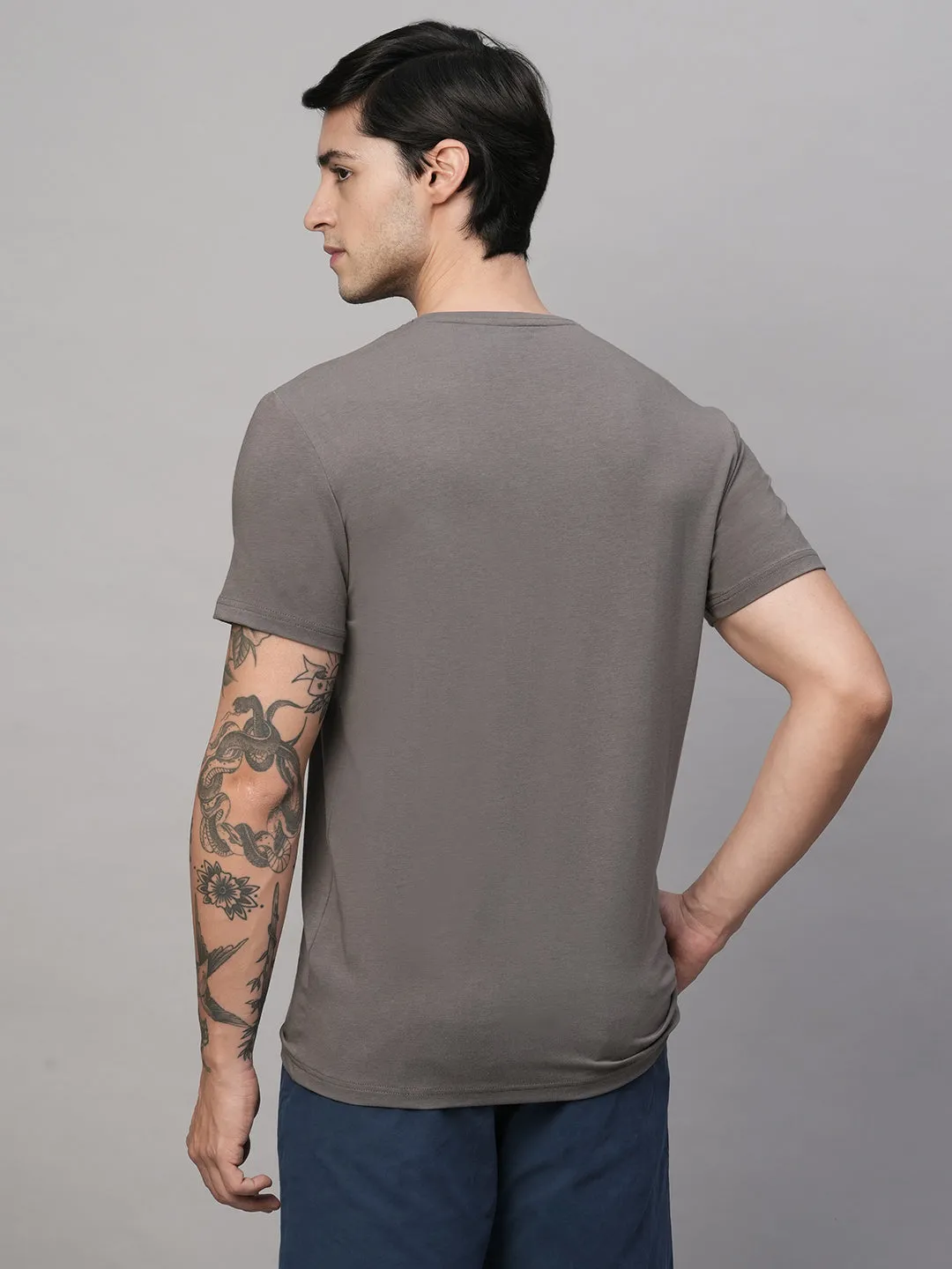 Men's Grey Cotton Bamboo Elastane Regular Fit Tshirt