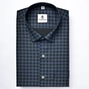 Navy Blue Color Buffalo Checks Cotton Shirt For Men