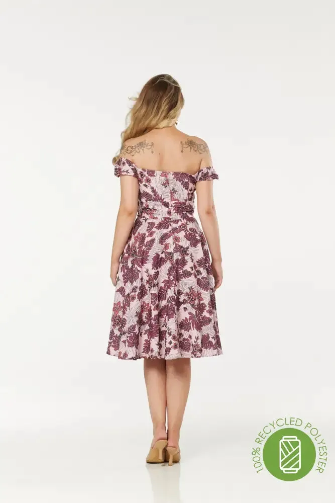 Off-Shoulder Fit and Flare Floral Midi Swing Klaudi Dress