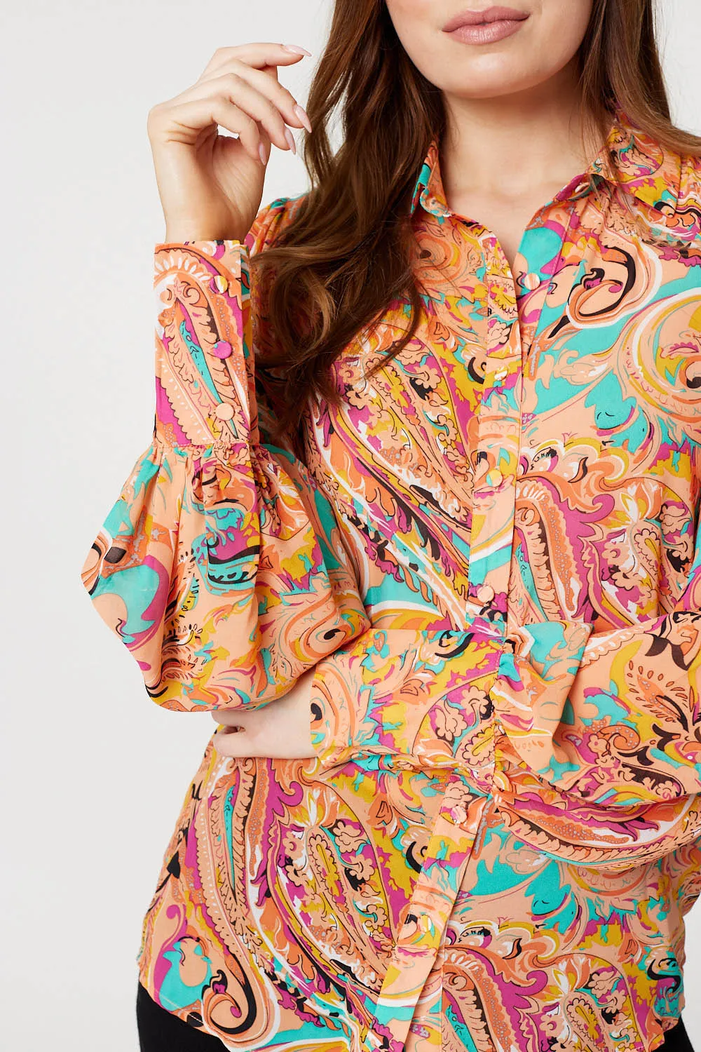 Paisley Long Puff Sleeve Blouse