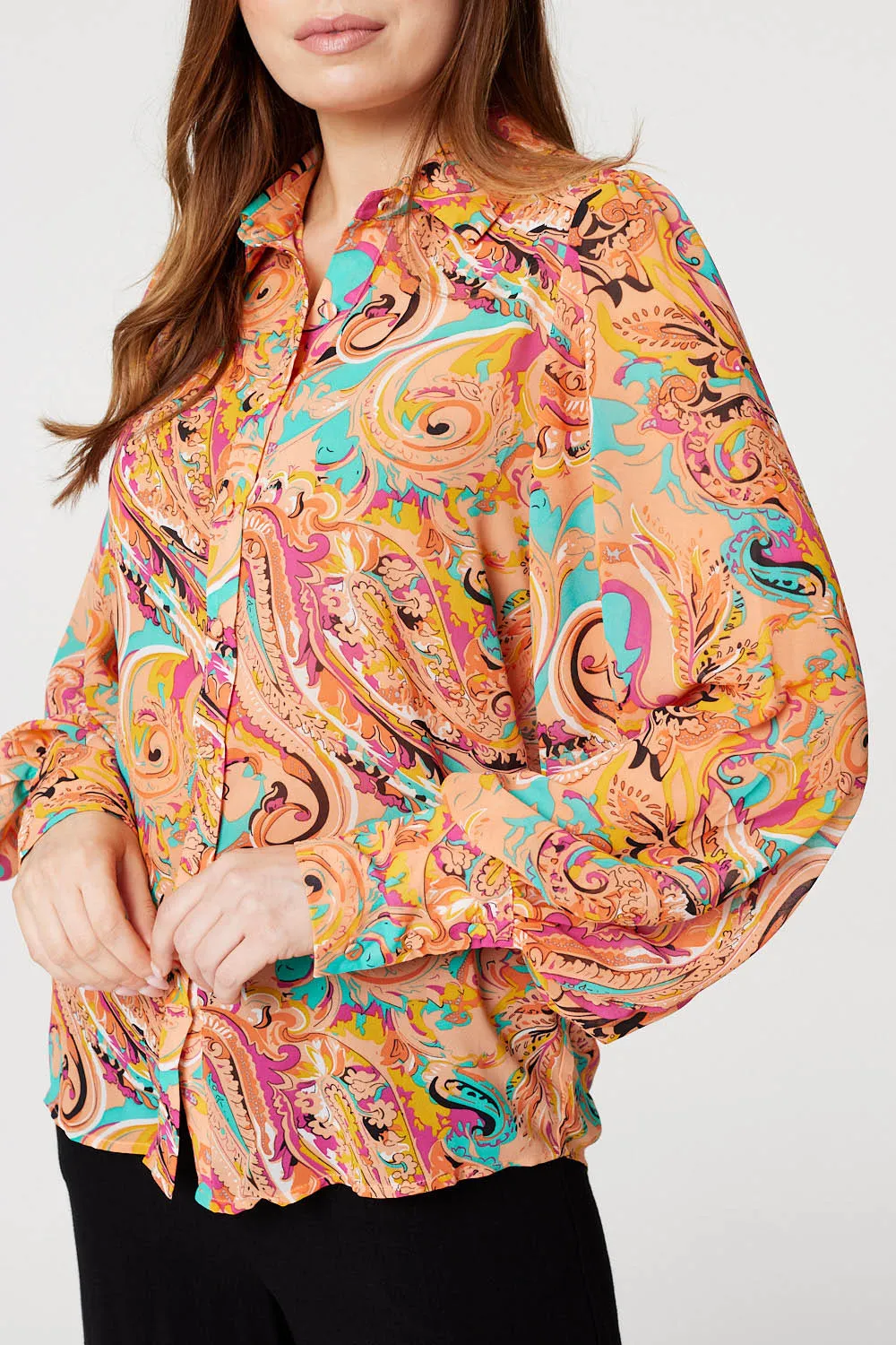 Paisley Long Puff Sleeve Blouse