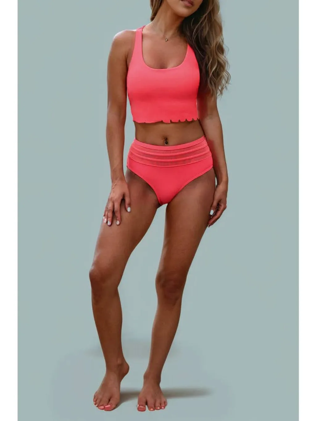 Pink Scalloped High Waist Bikini