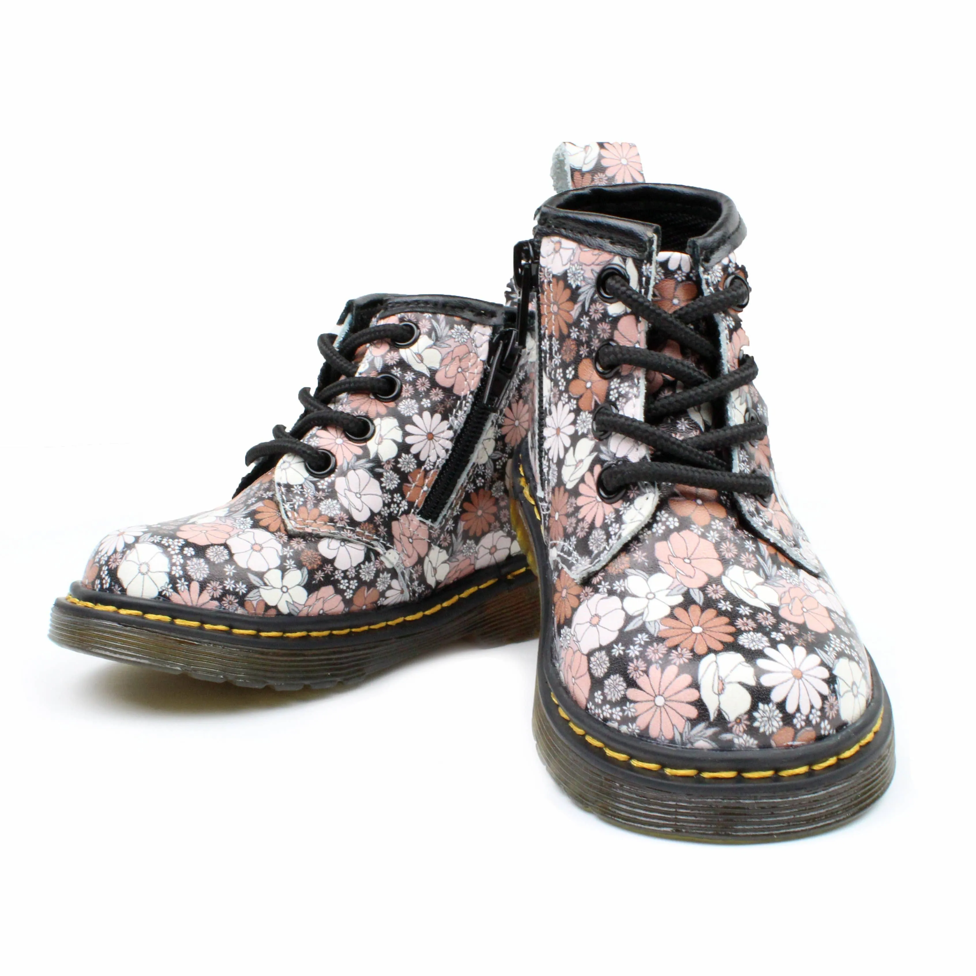 Piper Finn - Black Floral - Combat Boot 9M