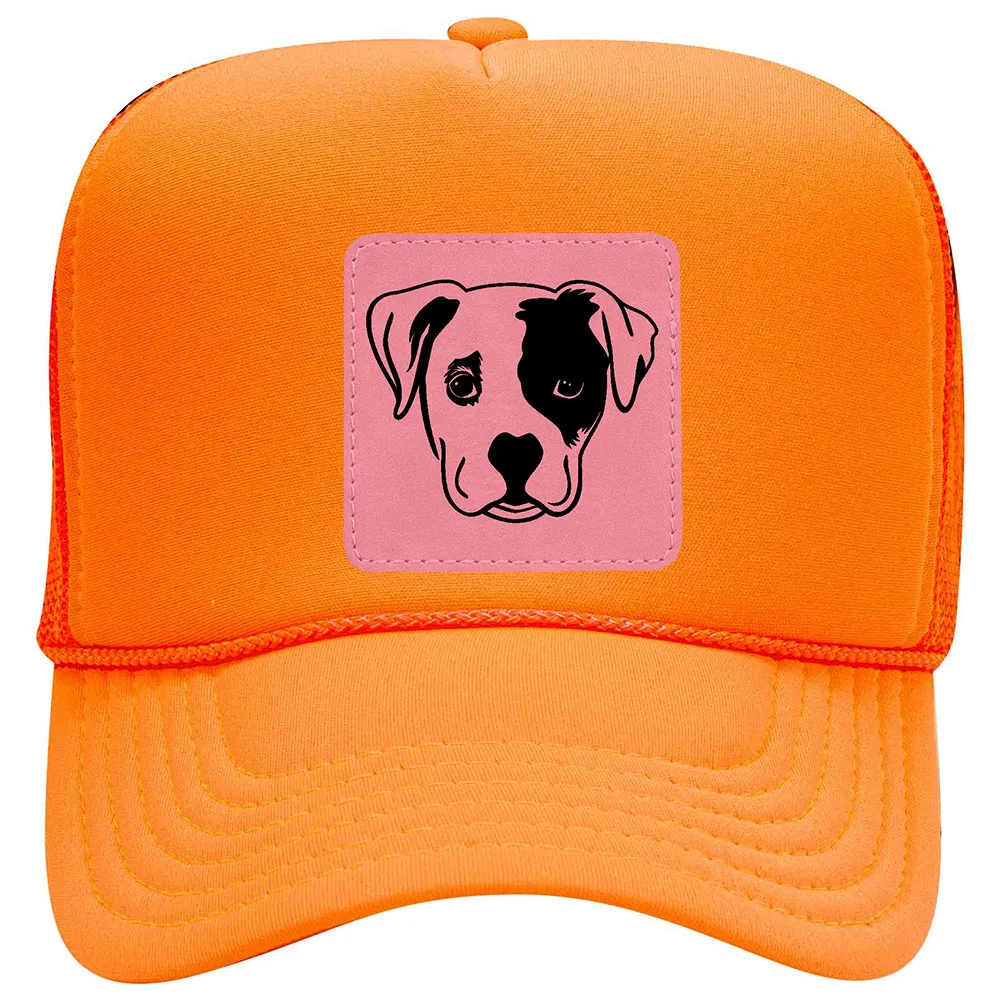 Puppy Dog Leatherette Neon 5 Panel High Crown Foam Mesh Back Trucker Hat - For Men and Women