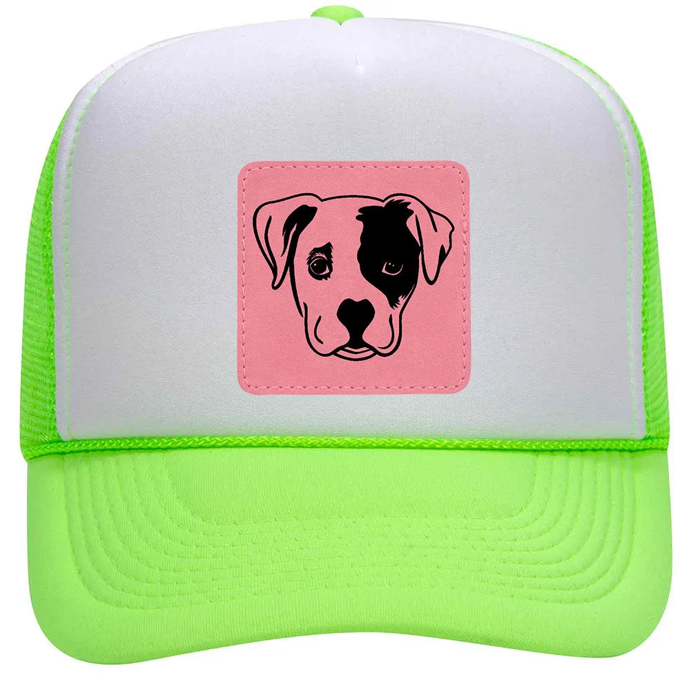 Puppy Dog Leatherette Neon 5 Panel High Crown Foam Mesh Back Trucker Hat - For Men and Women