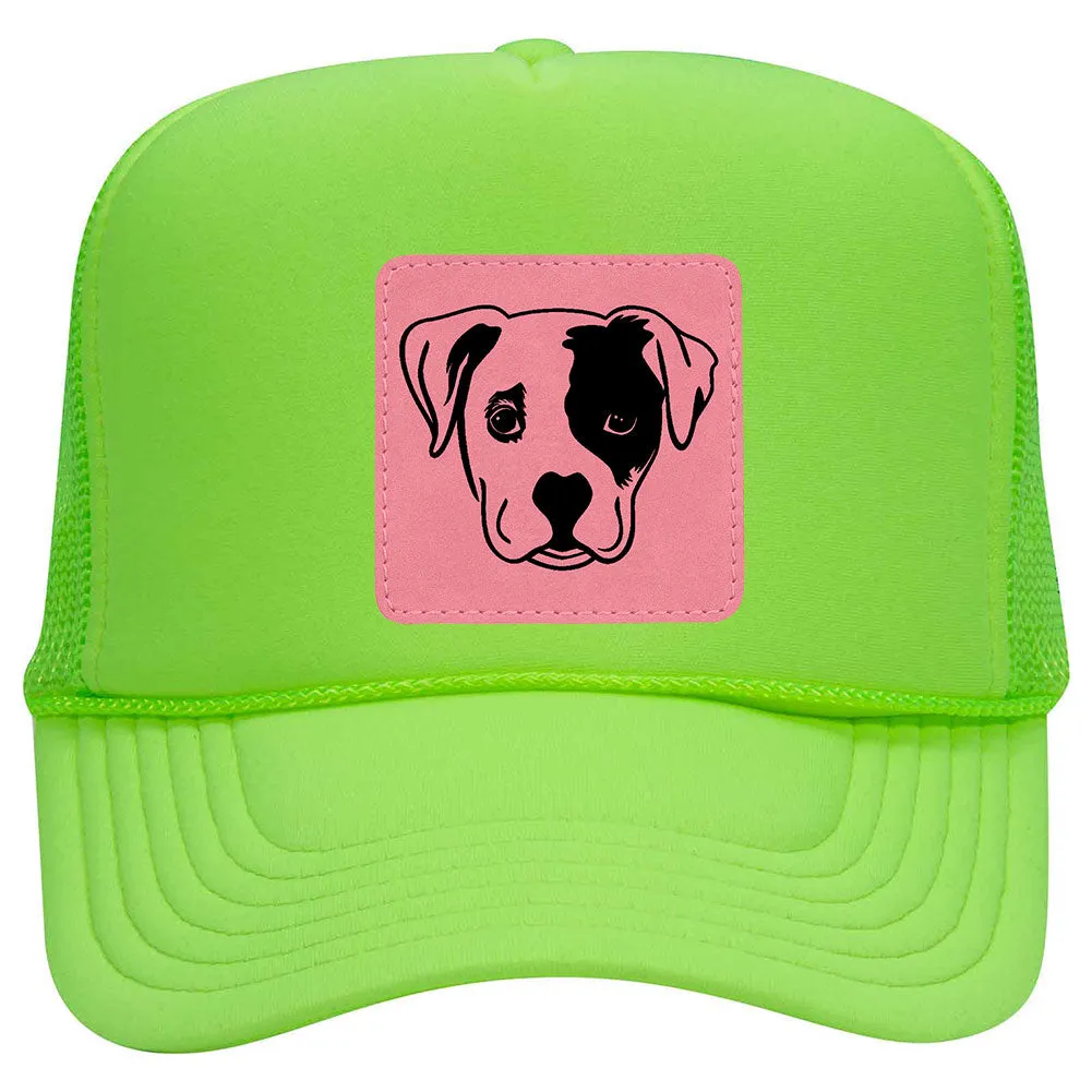 Puppy Dog Leatherette Neon 5 Panel High Crown Foam Mesh Back Trucker Hat - For Men and Women