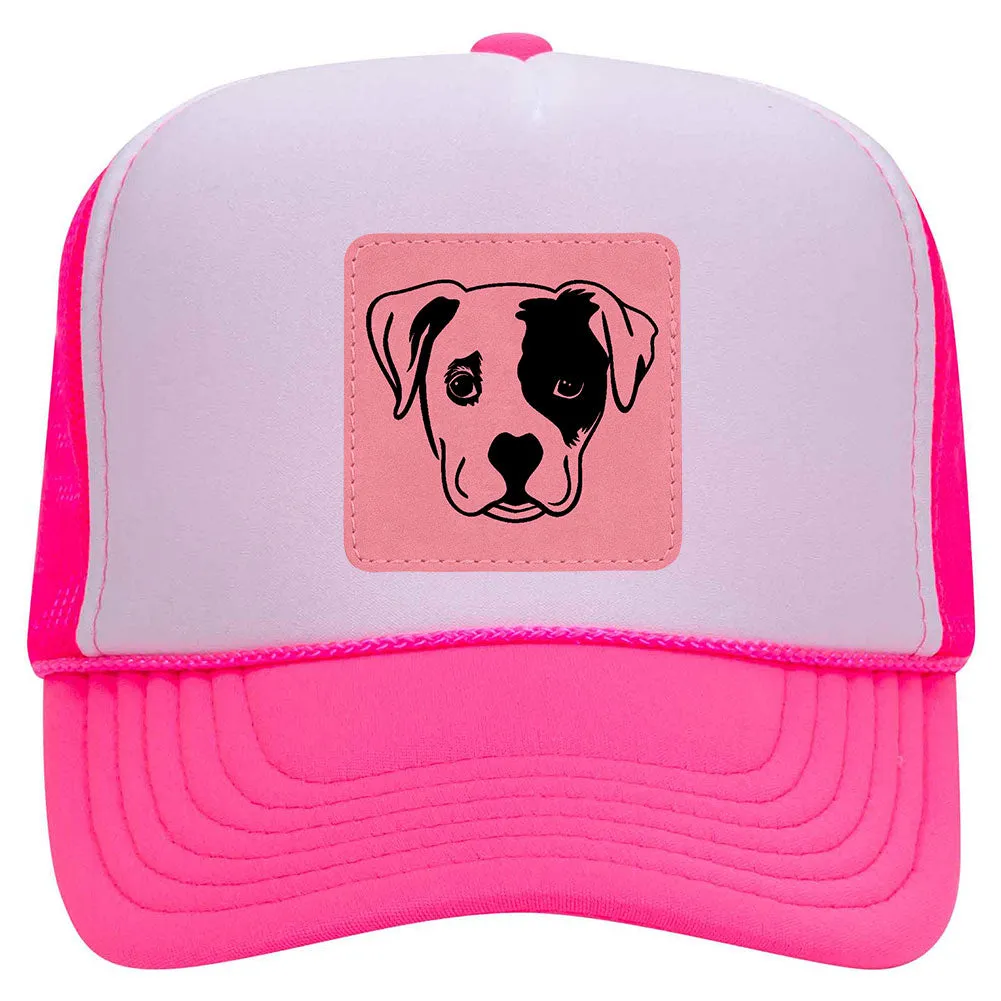 Puppy Dog Leatherette Neon 5 Panel High Crown Foam Mesh Back Trucker Hat - For Men and Women