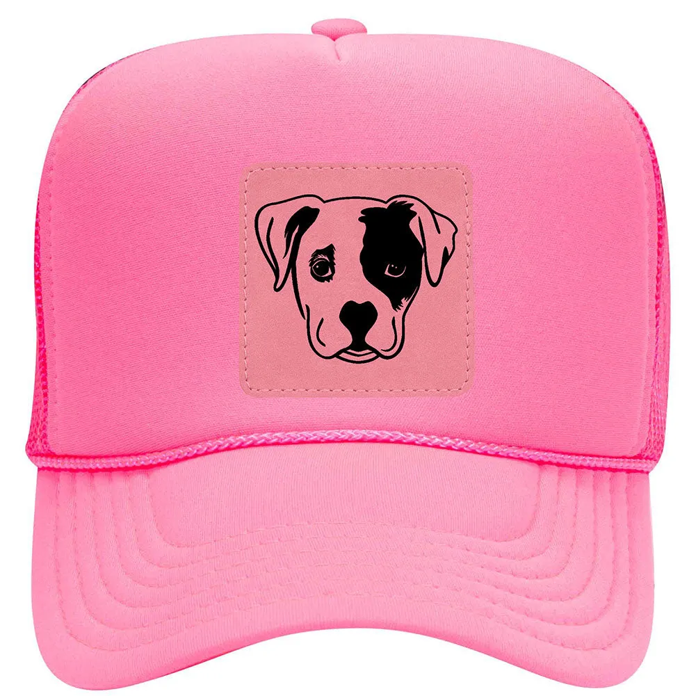 Puppy Dog Leatherette Neon 5 Panel High Crown Foam Mesh Back Trucker Hat - For Men and Women