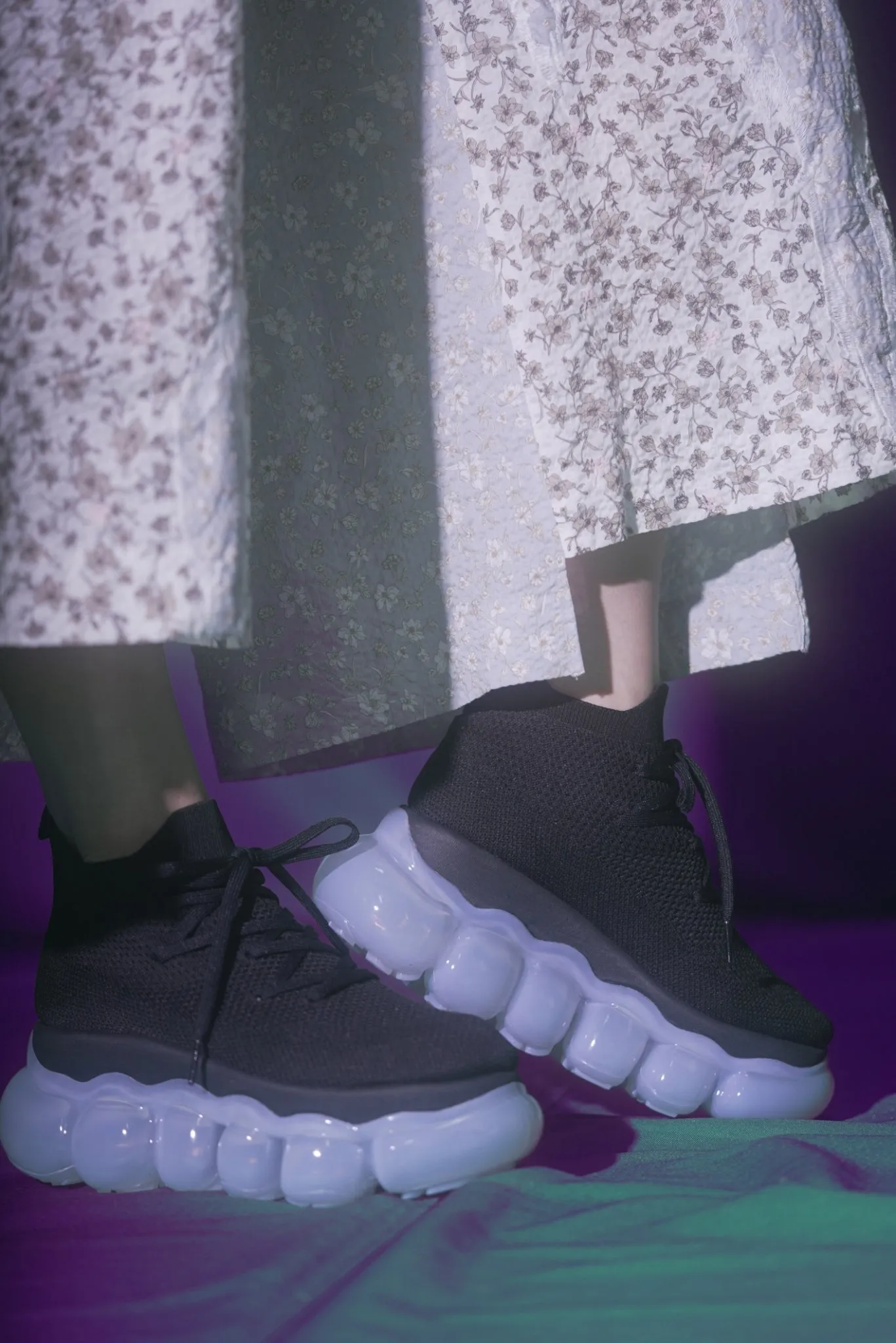 "Jewelry" High Ribbon Shoes / Gray Purple Black