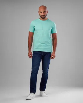 RUBBER-PRINTED ROUND NECK T-SHIRT - AQUA