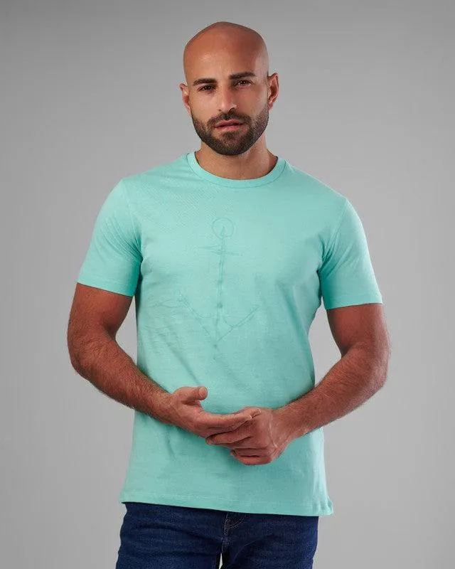 RUBBER-PRINTED ROUND NECK T-SHIRT - AQUA