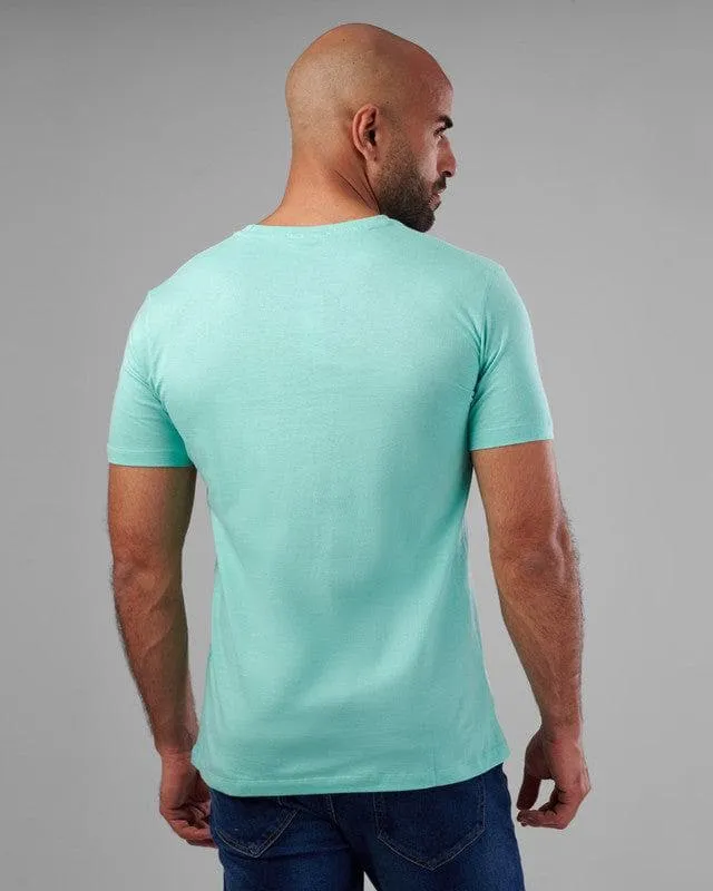 RUBBER-PRINTED ROUND NECK T-SHIRT - AQUA