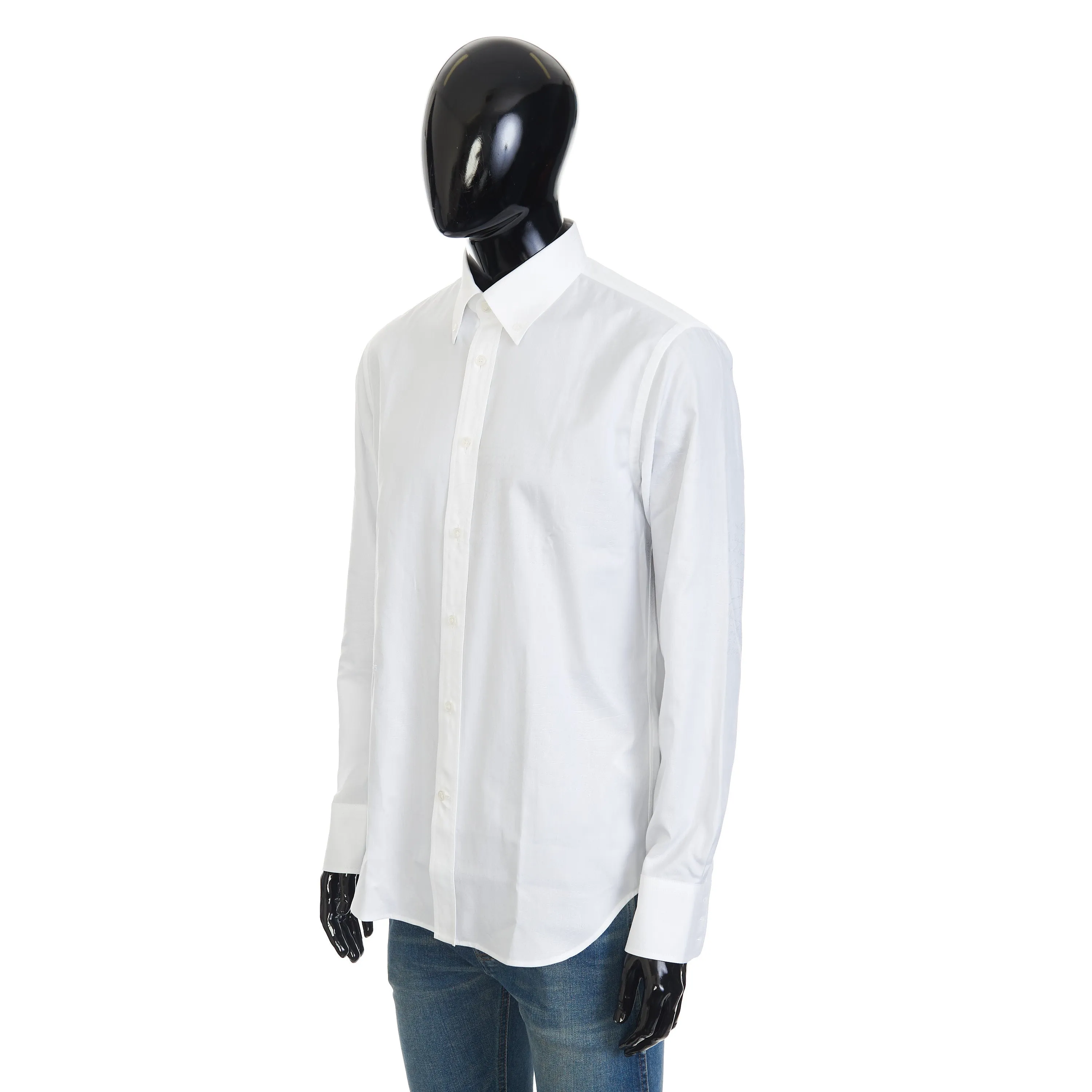 Scritto Button-Down Collar Shirt In White Cotton