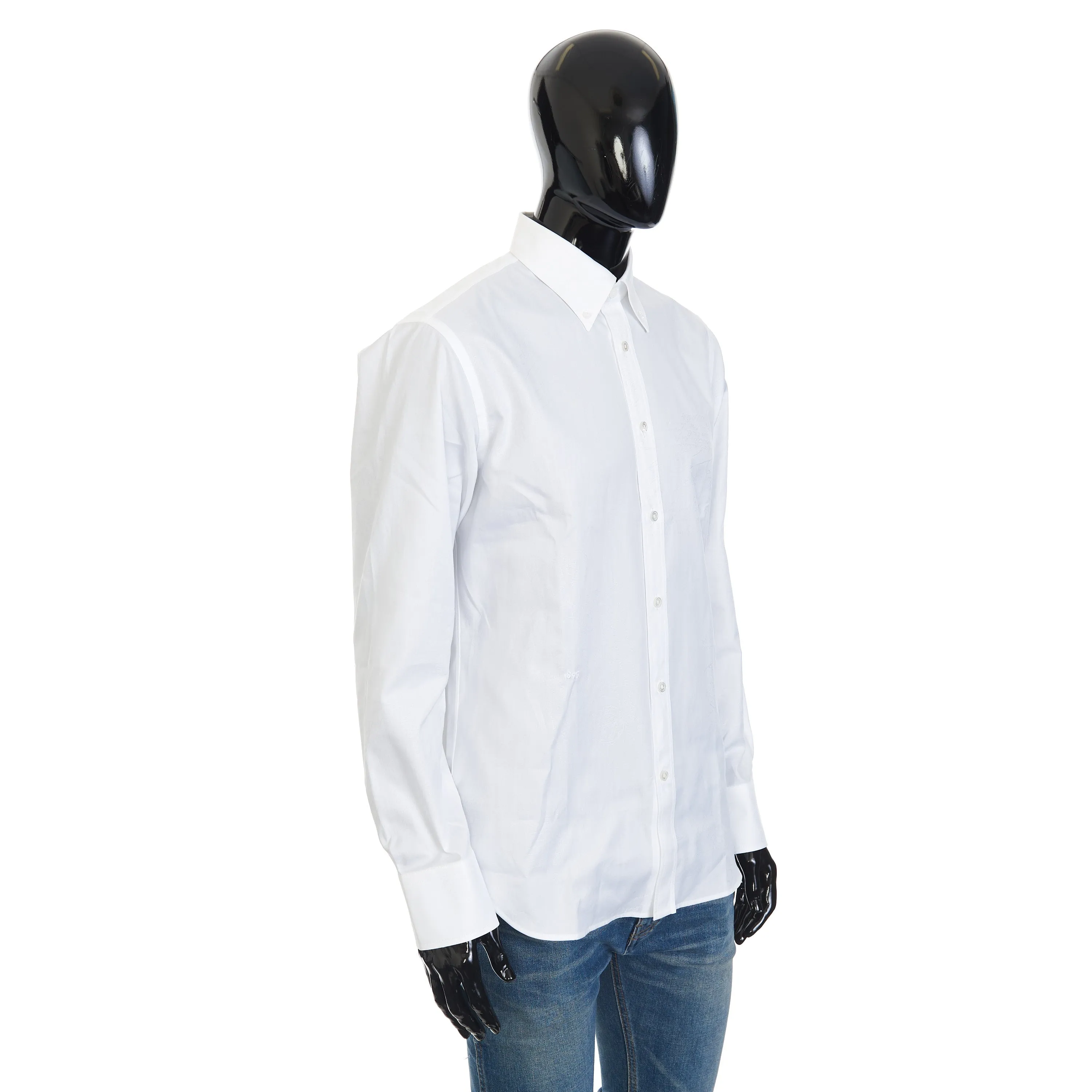 Scritto Button-Down Collar Shirt In White Cotton