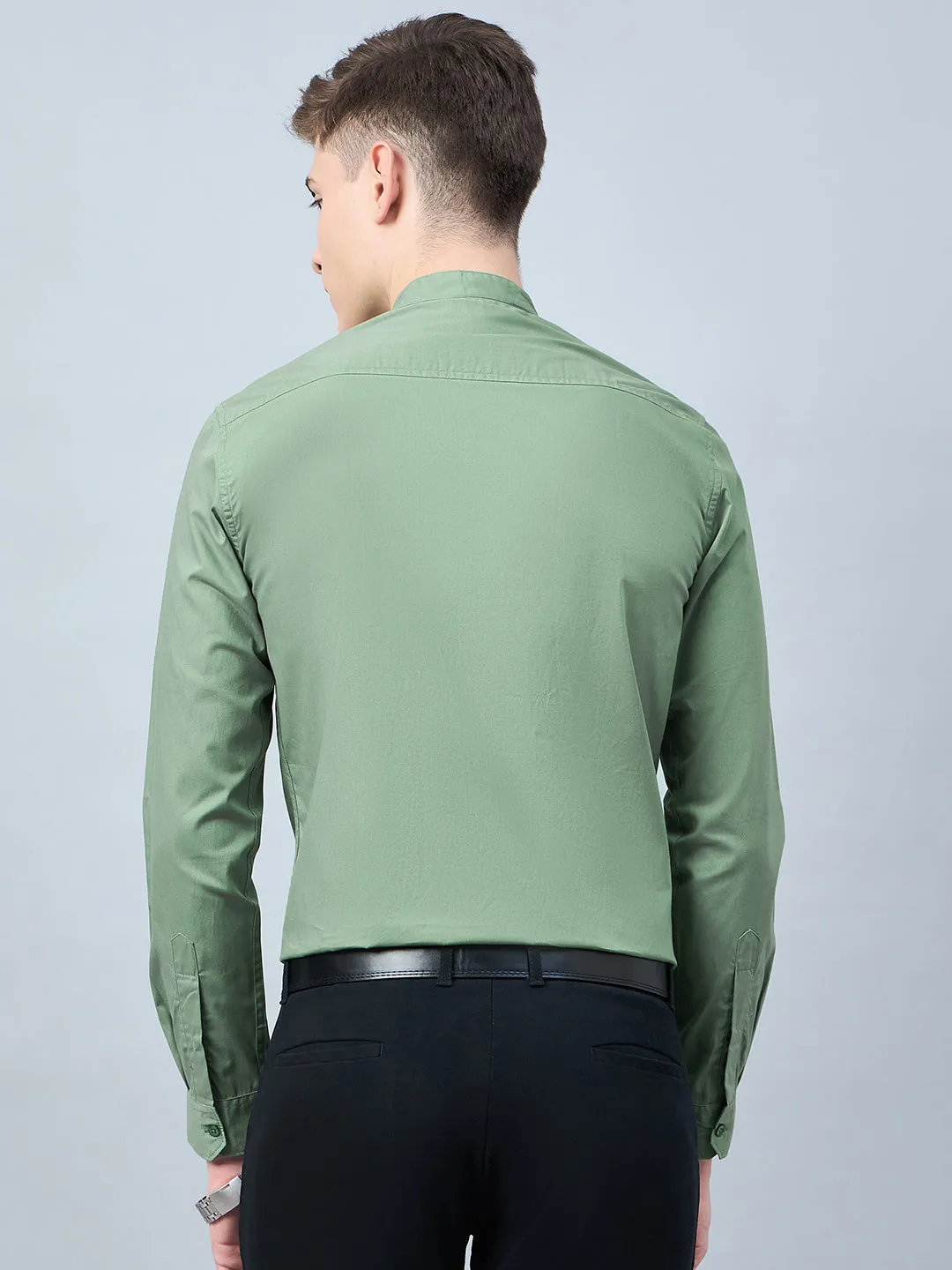 Style Quotient Men Green Cotton Solid Formal Shirt