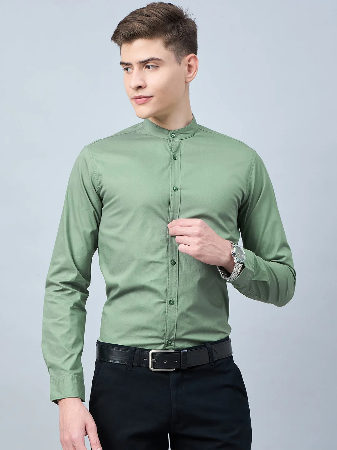 Style Quotient Men Green Cotton Solid Formal Shirt