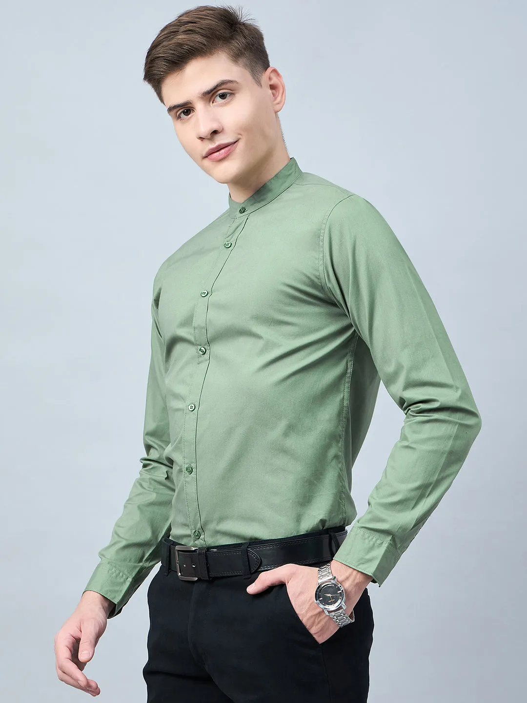 Style Quotient Men Green Cotton Solid Formal Shirt