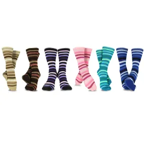 TeeHee Socks Women's Casual Polyester Crew Tonal Thin Stripe 6-Pack (11194)