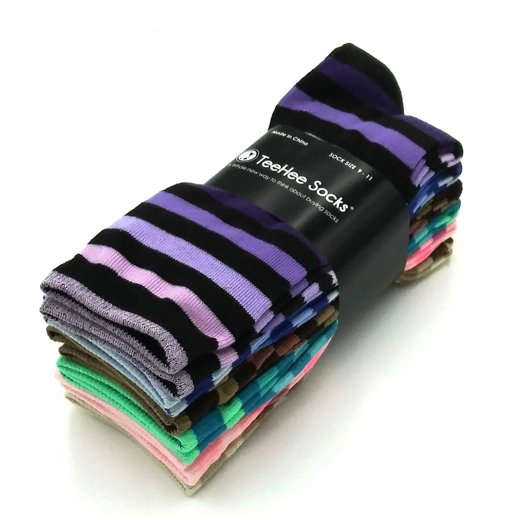 TeeHee Socks Women's Casual Polyester Crew Tonal Thin Stripe 6-Pack (11194)