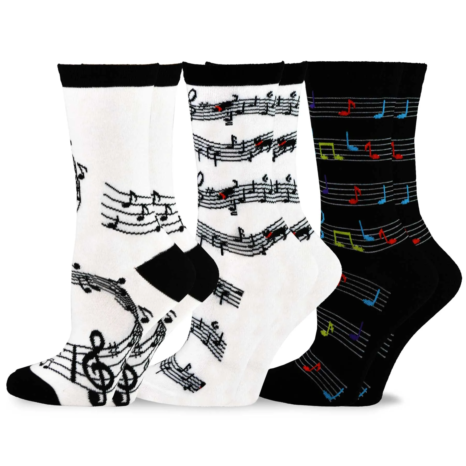 TeeHee Socks Women's Novelty Cotton Crew Musical Notes 3-Pack (11998)