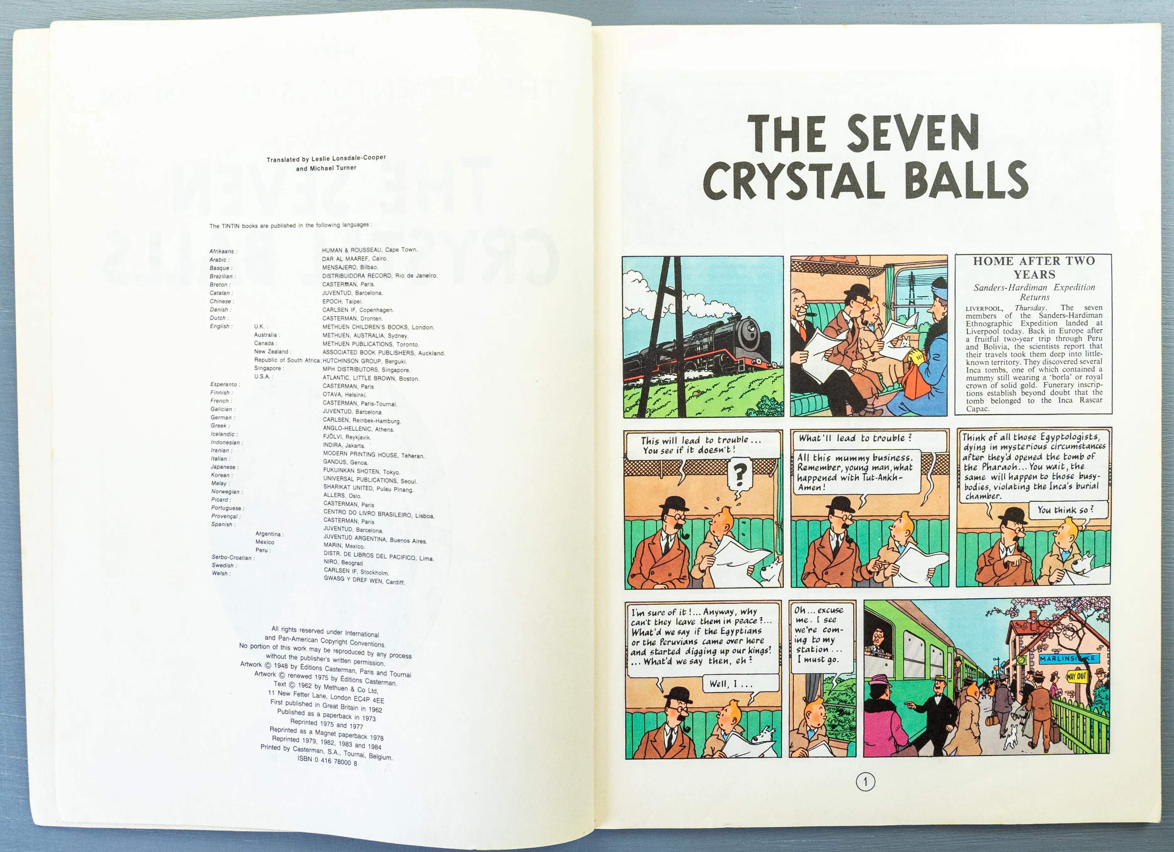 The Seven Crystal Balls - Tintin Magnet UK Paperback Edition Book 1980s