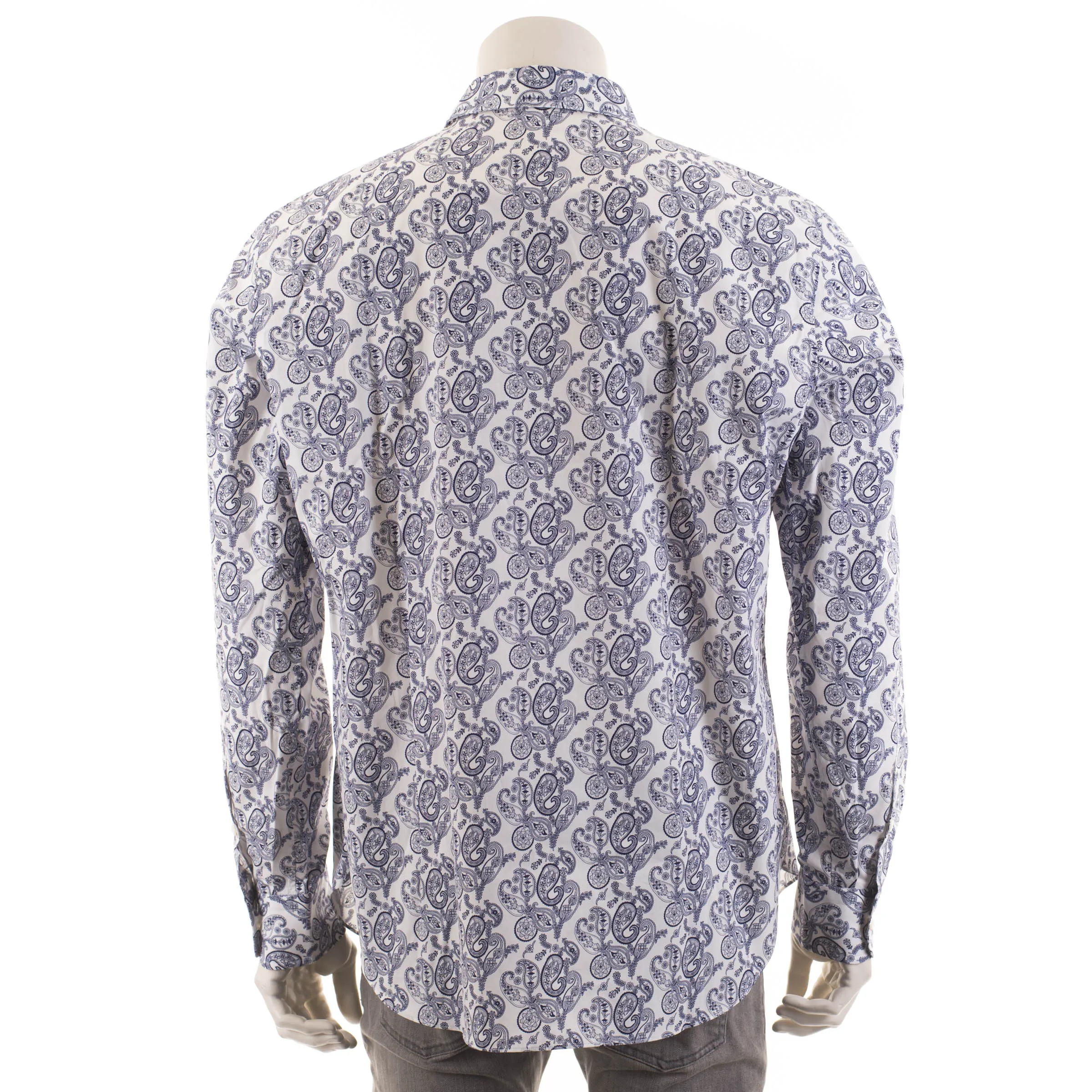 White Cotton Long Sleeve Shirt With Paisley Print