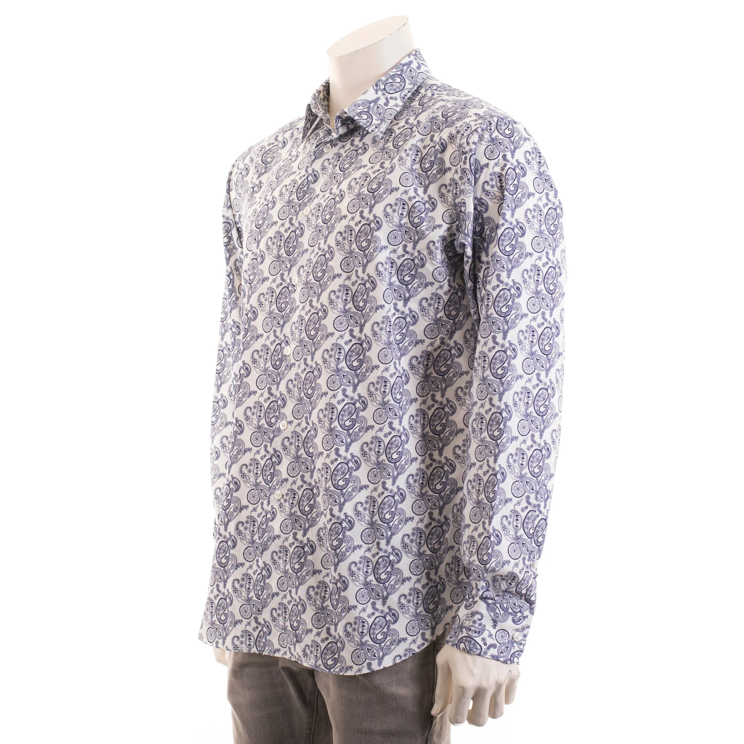 White Cotton Long Sleeve Shirt With Paisley Print