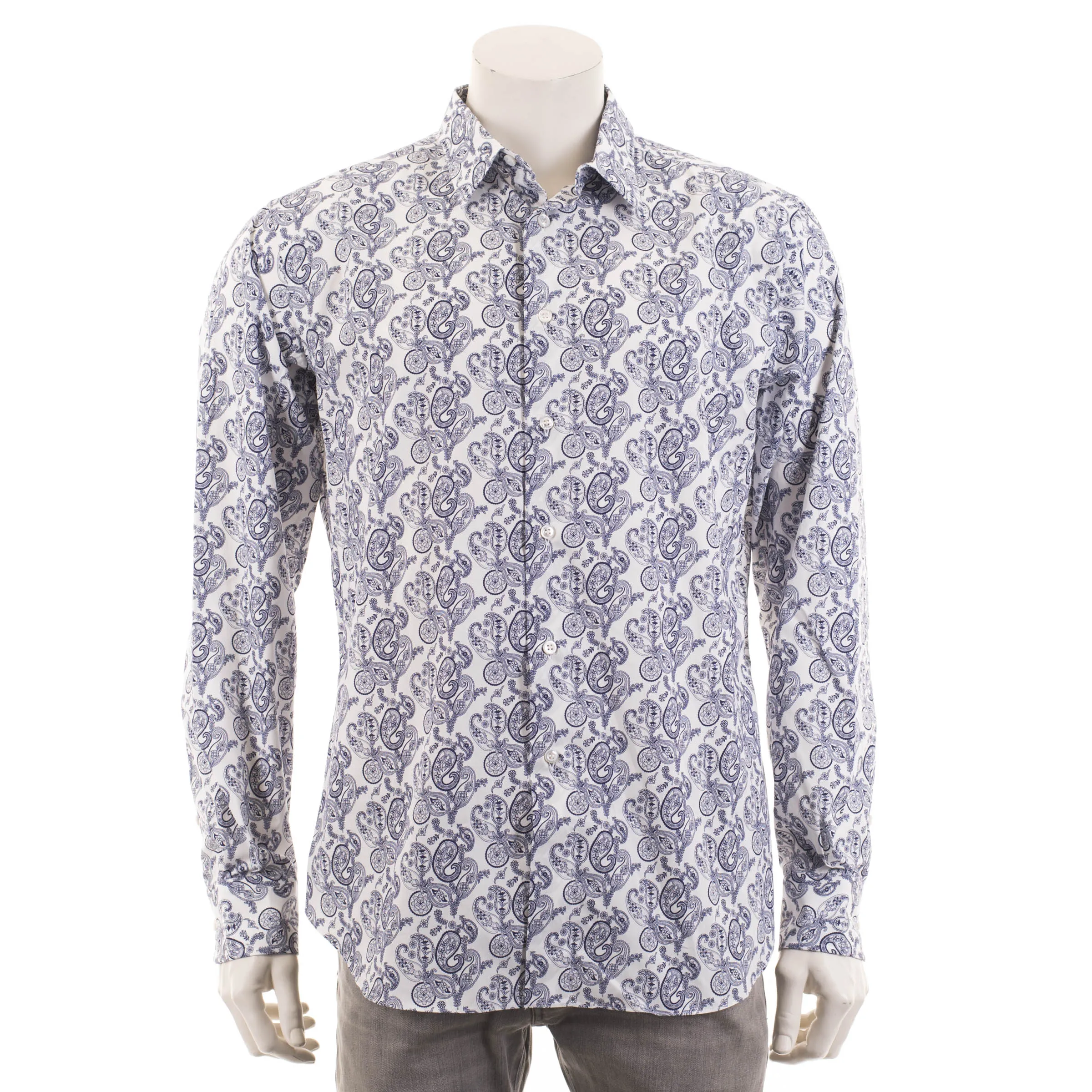 White Cotton Long Sleeve Shirt With Paisley Print