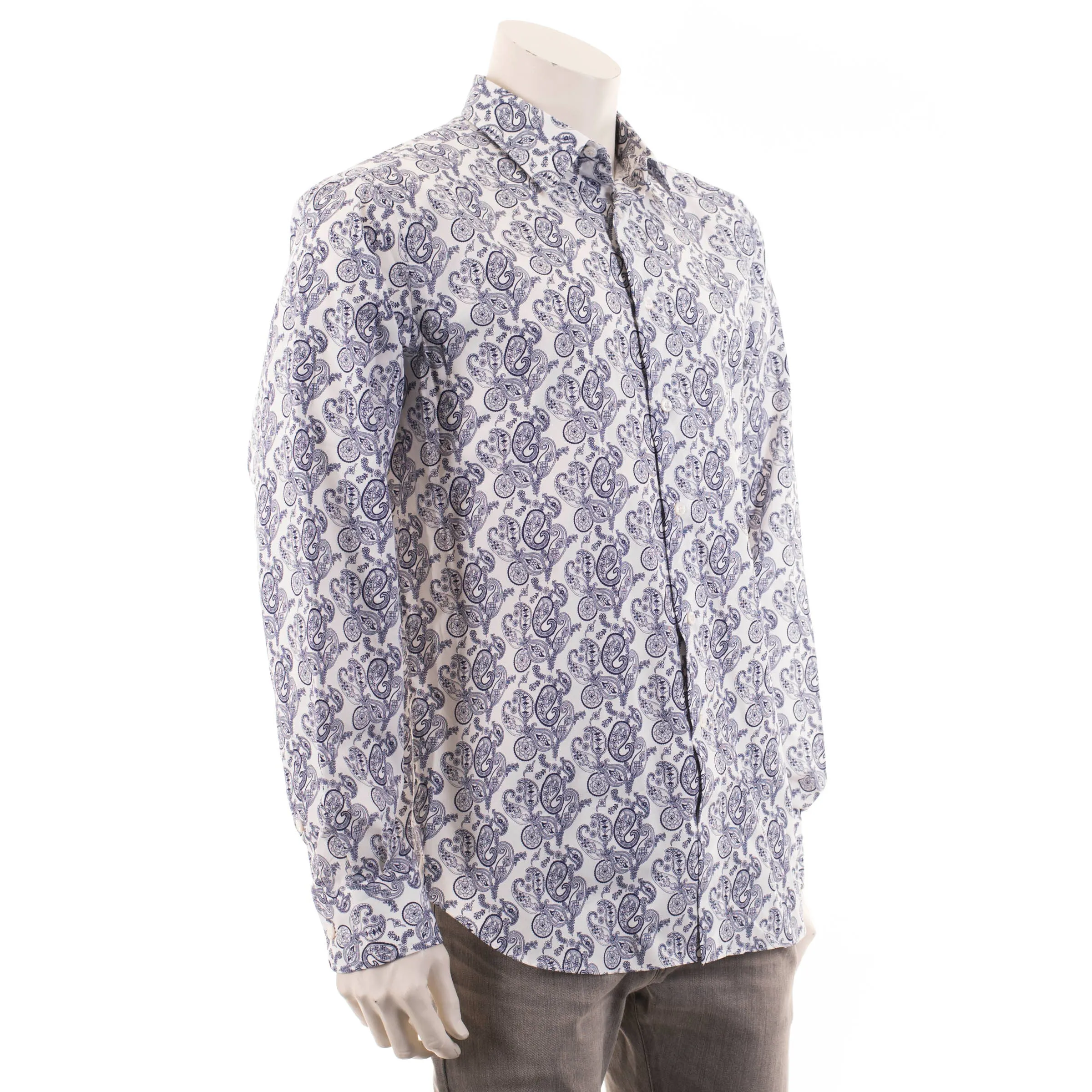 White Cotton Long Sleeve Shirt With Paisley Print