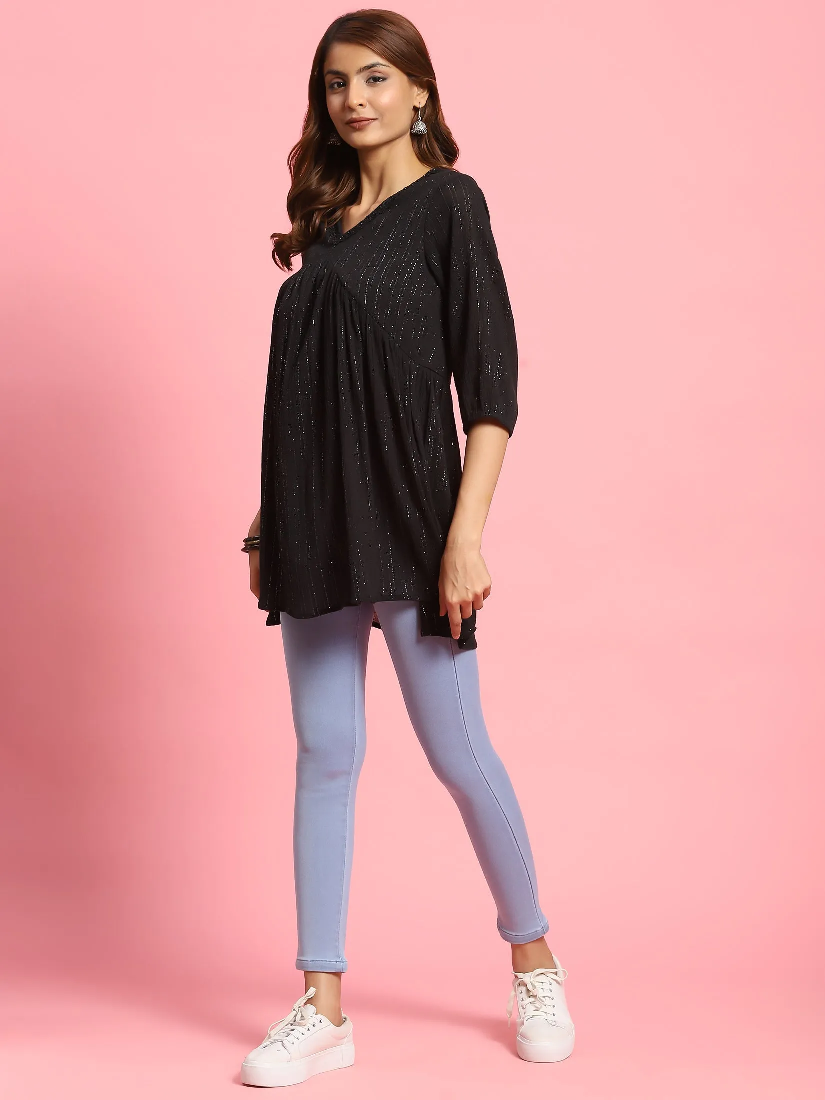 Women Black Solid Tunic